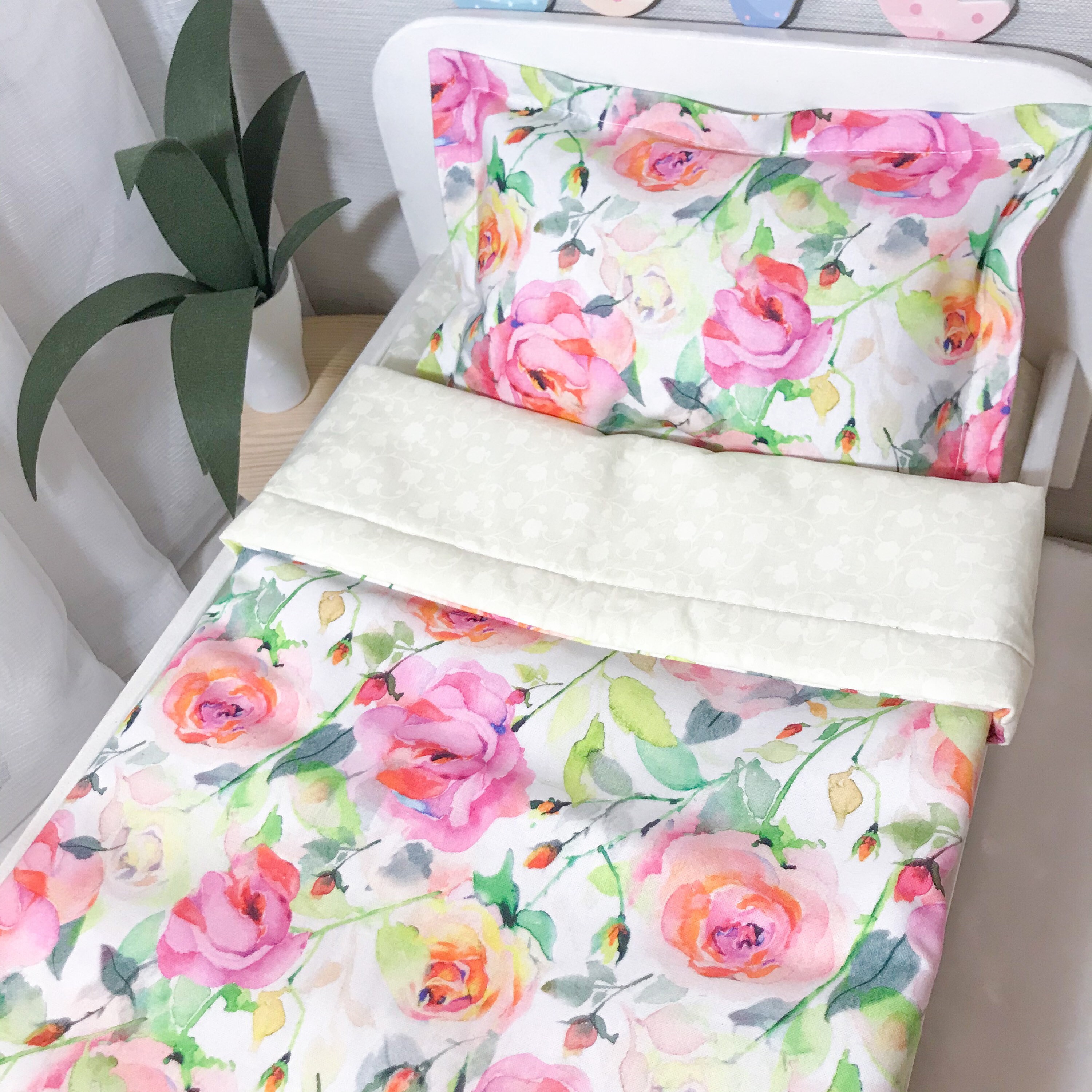 Dolls Bedding Roses Floral Bed Cot Quilt Kmart Planter