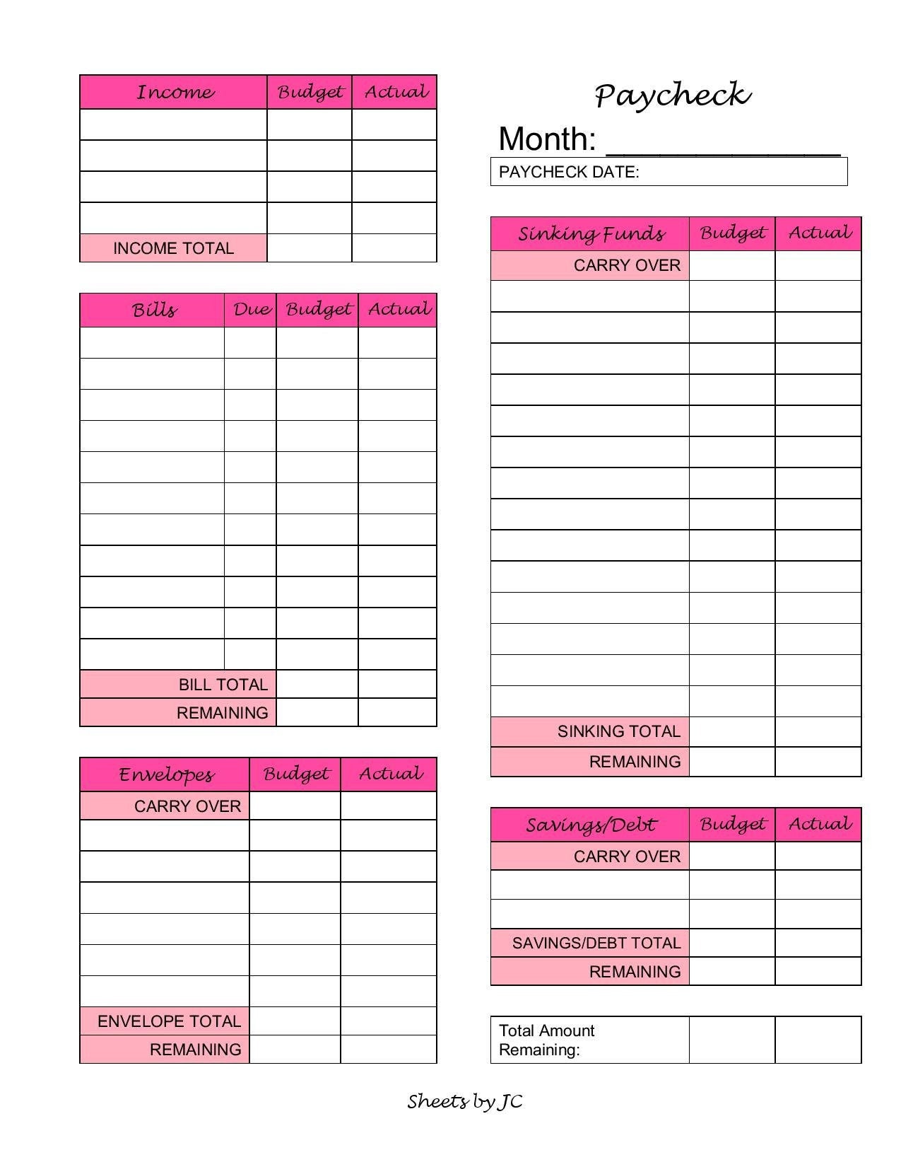 Free Printable Pdf Paycheck Budget Template