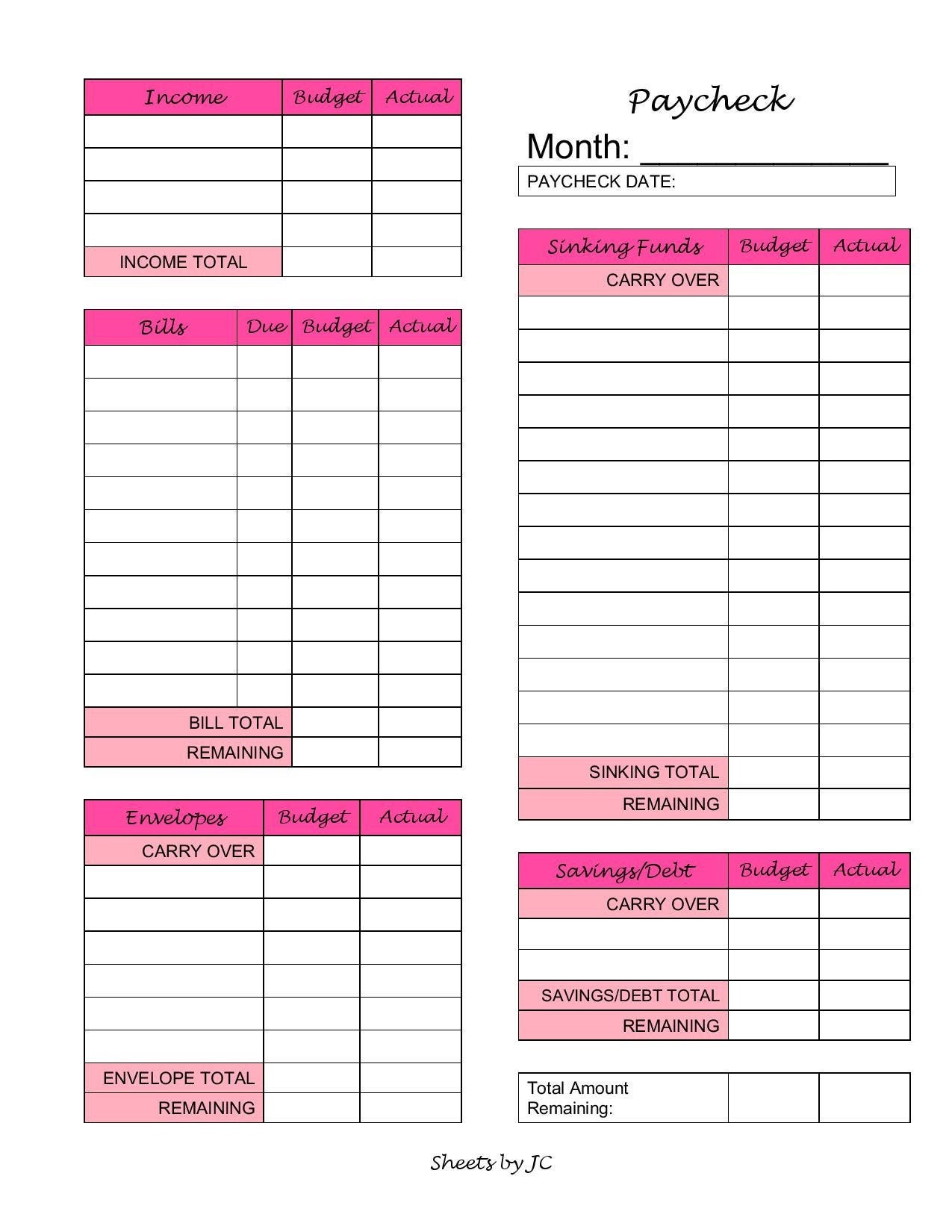 Paycheck Tracker And Cash Breakdown Pink Etsy UK