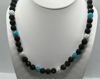 Baseball Rhinestone Necklace -  Marlins colored - Jazz Chisholm Jr inspired -  black, teal, silver- Baseball Bling