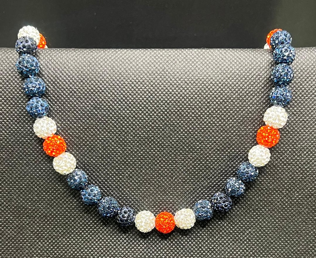 Baseball Rhinestone Necklace - Bling Necklace- Drip- Navy, Orange and ...