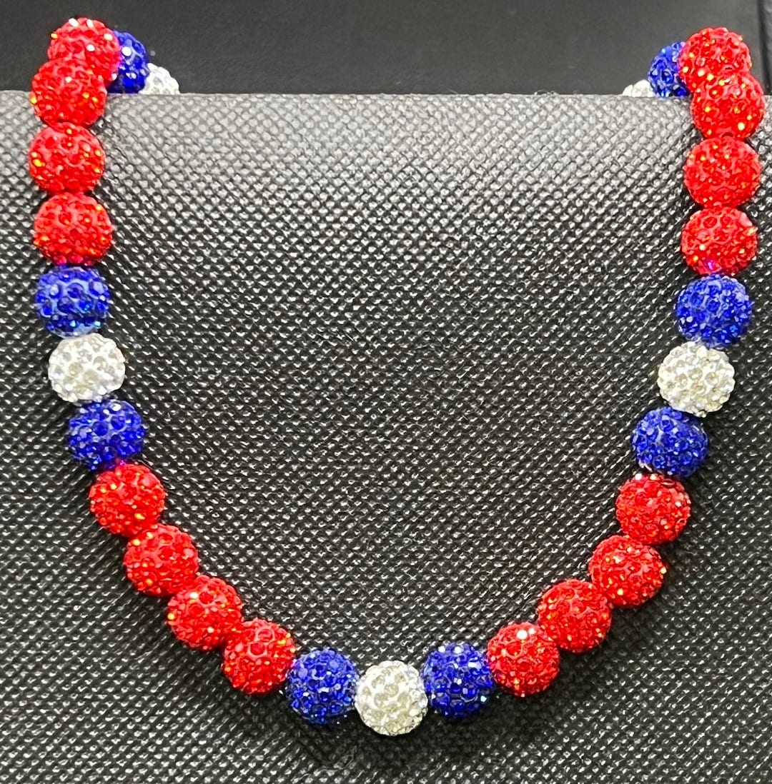 Rhinestone Baseball Necklace: Red, White & Blue Bling - Etsy