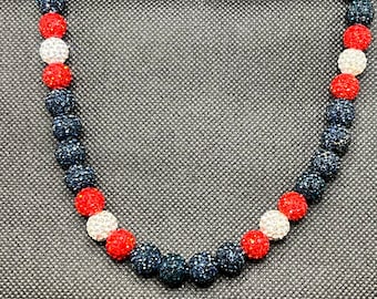 Baseball Rhinestone Necklace -  Bling Necklace-  Drip- Navy, Red and White