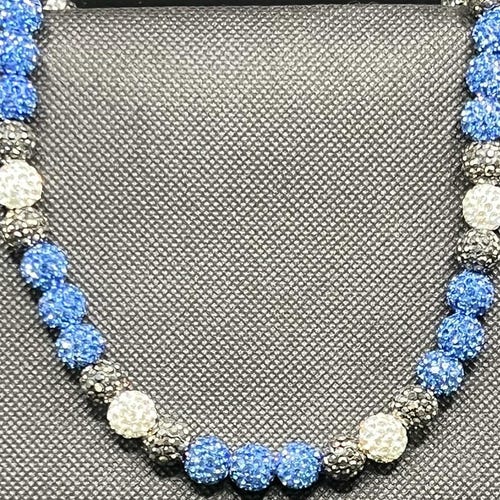 Detroit Lions Rhinestone Bling Necklace: Blue, Grey & White