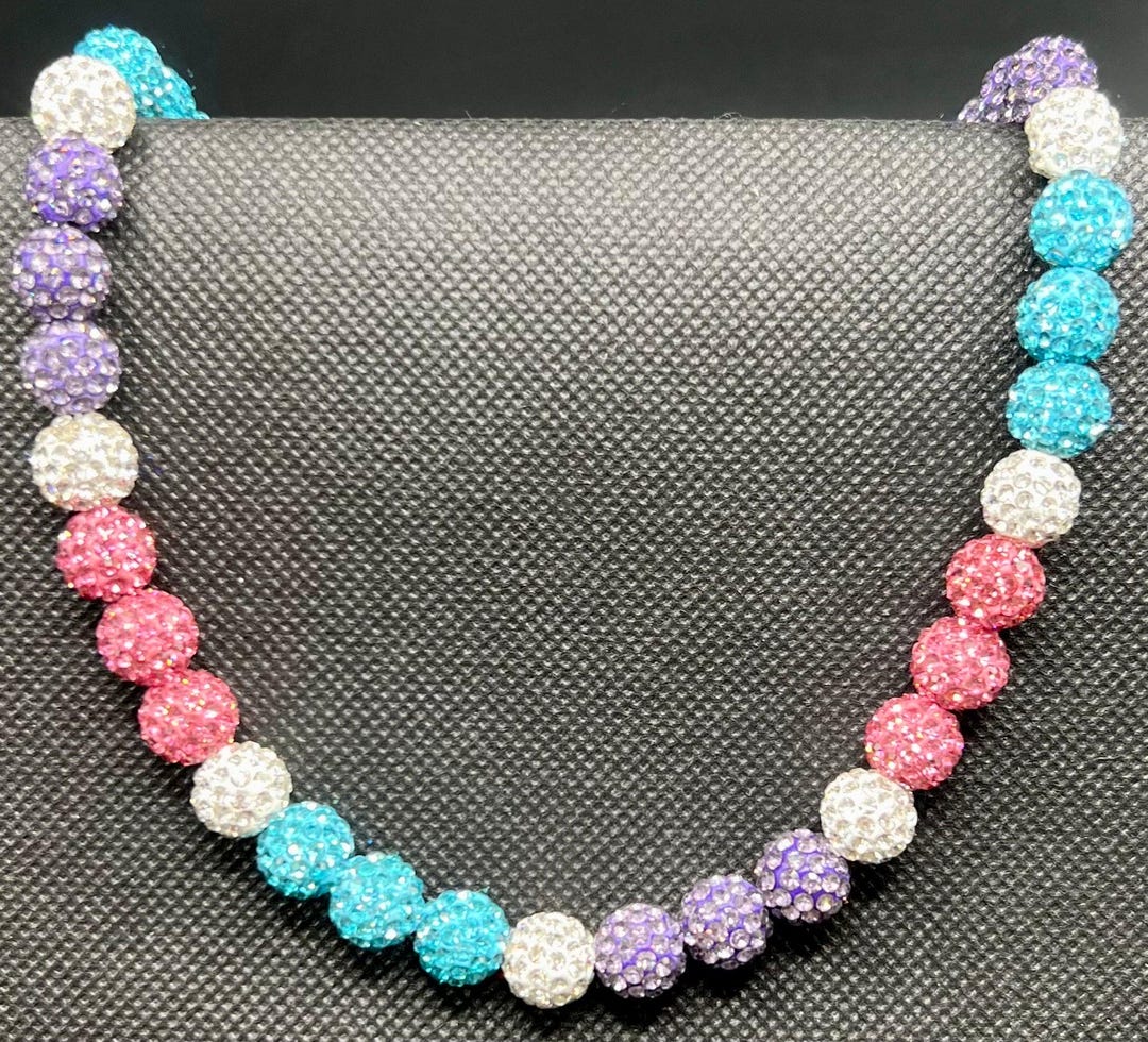 Baseball Rhinestone Necklace - Pink, Purple, Turquoise and White Beads ...