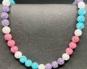 Baseball Rhinestone Necklace - Pink, Purple, Turquoise and White beads.