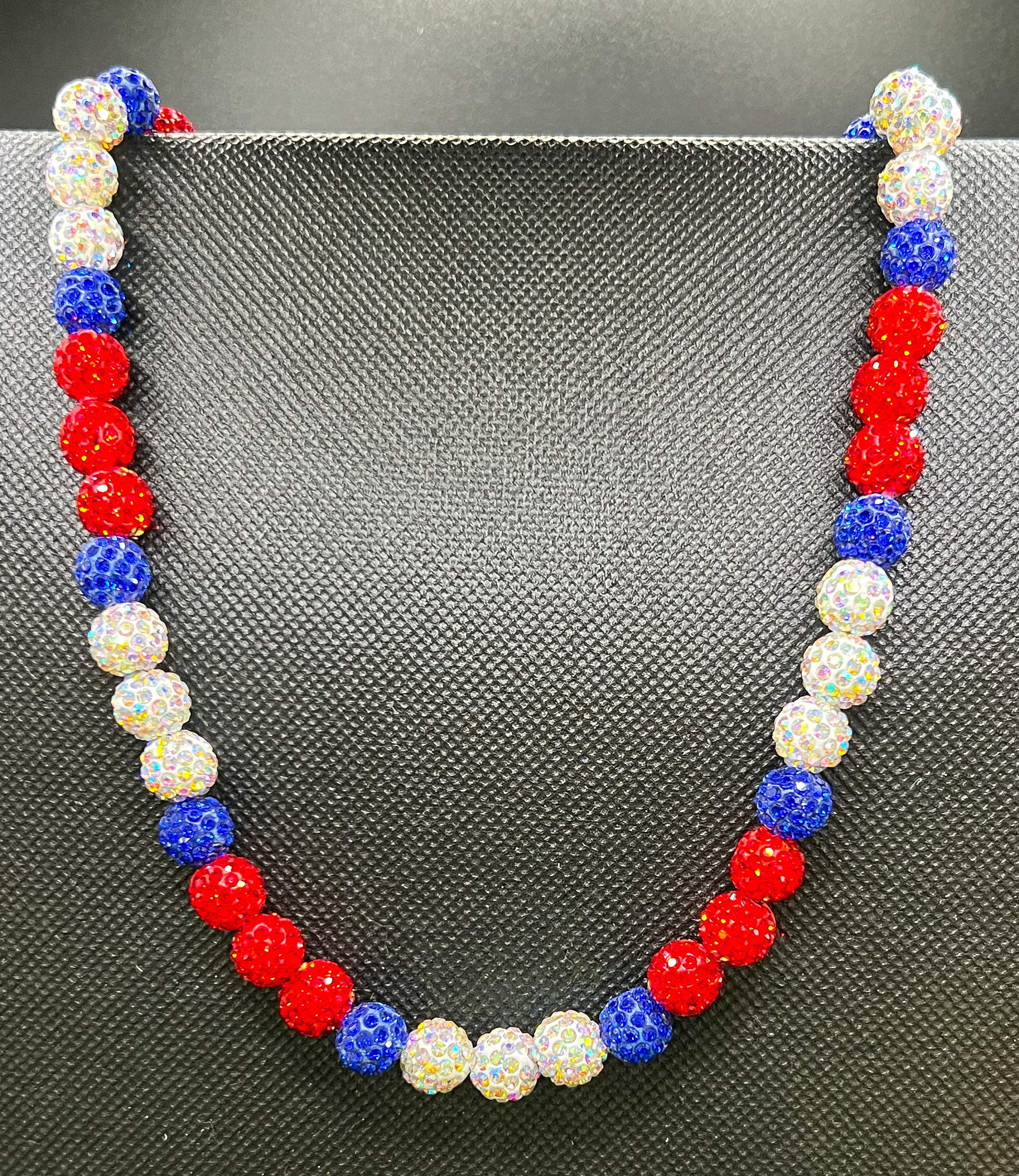 Red white on sale and blue necklace