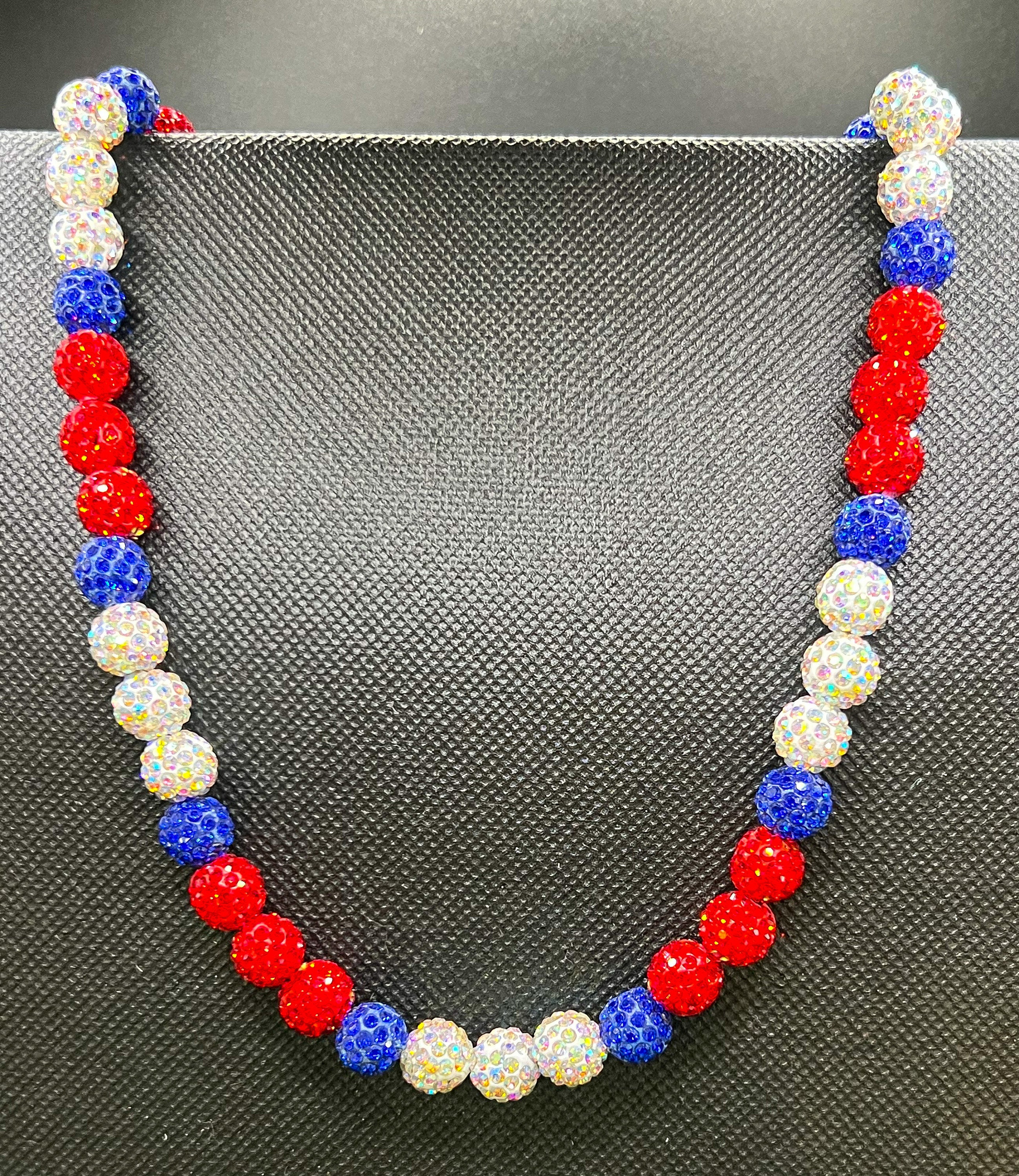 Baseball Beaded Necklace Phillies Rhinestone Bead Chain Red 