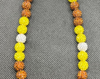 Padres Baseball Rhinestone Necklace: Yellow & Brown Sparkle Beads