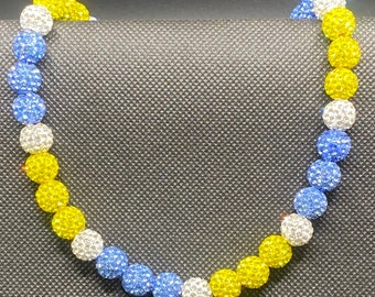 Bling Necklace in Blue and Yellow -  Rhinestone necklace - baseball gift- softball gift- athlete gift