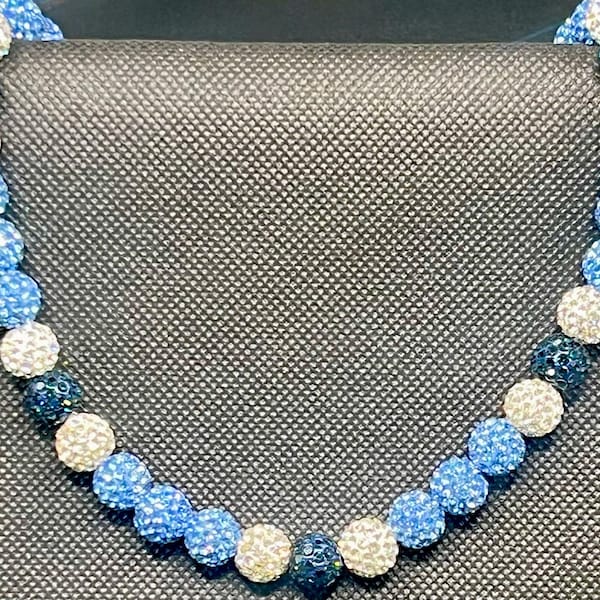 Baseball Rhinestone Necklace -  Bling Necklace-  Drip- Carolina Blue, Navy and White