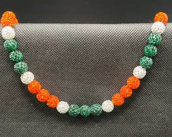 Rhinestone Necklace - orange and turquoise- Miami Inspired- Bling necklace- Baseball Necklace  - Miami- MIA- Hurricaines