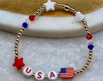 USA - God Family Country Bracelet – 14K Gold Filled Beaded bracelet- Christian Faith