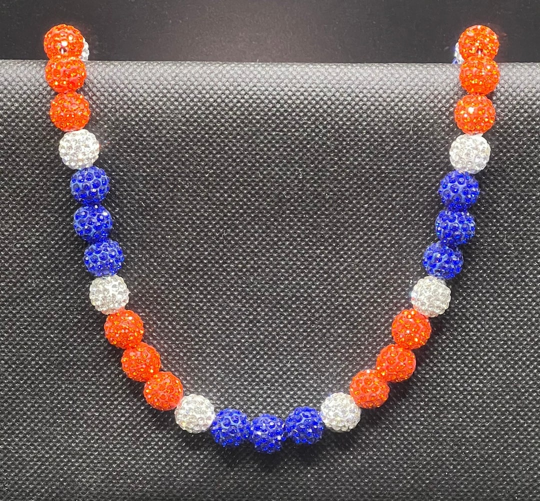 Rhinestone Baseball Necklace: Orange, Blue & Silver Bling - Etsy