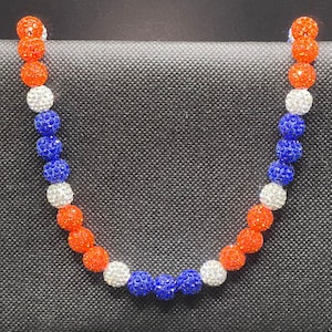 Baseball Rhinestone Necklace - Orange and Blue- UF Gators- New York Mets- Bling necklace- sparkle Necklace- NY Mets- Lindor