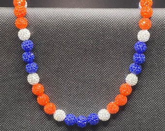 Baseball Rhinestone Necklace - Orange and Blue- UF Gators Inspired- Bling necklace- Baseball Necklace  - ASTROS bling