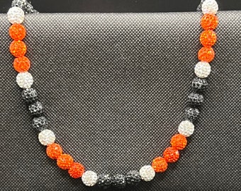 Baseball Rhinestone Necklace - Orange and Black- Orioles inspires- Bengals- Cincy- Baseball Necklace  - baseball bling - PHILA