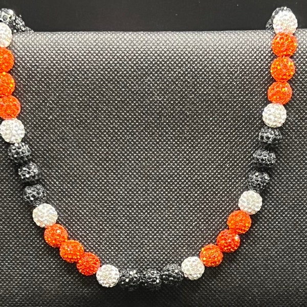 Baseball Rhinestone Necklace - Orange and Black- Orioles inspires- Bengals- Cincy- Baseball Necklace  - baseball bling - PHILA