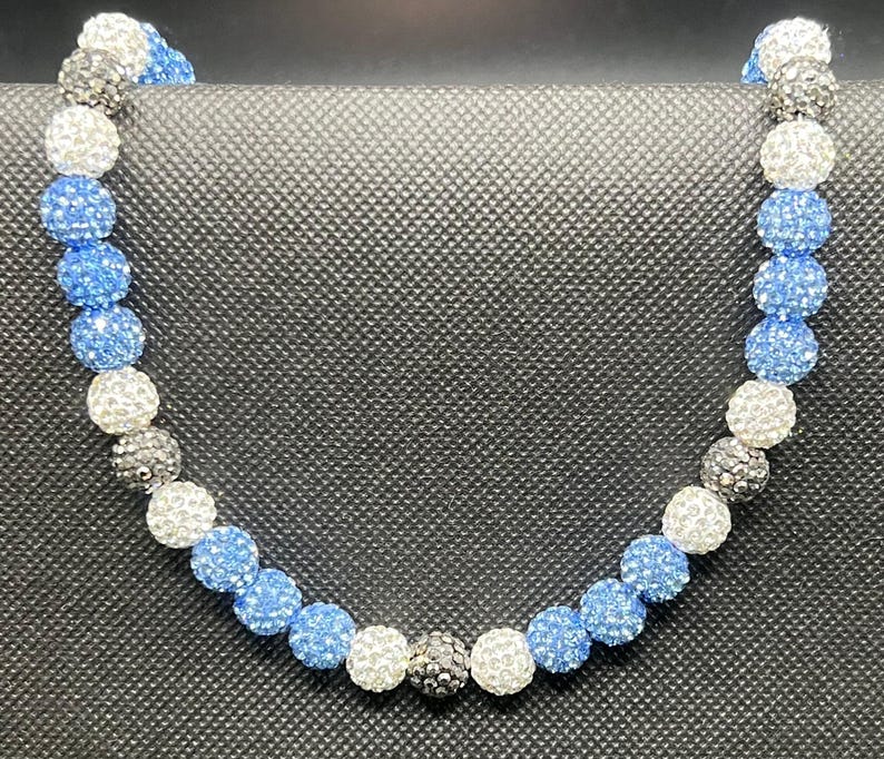 Baseball Bling Necklace- Caroline Blue, Grey and White
