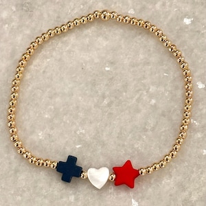 God Family Country Bracelet – 14K Gold Filled Beads with Cross Heart Star – Christian Faith Freedom Jewelry bild 2