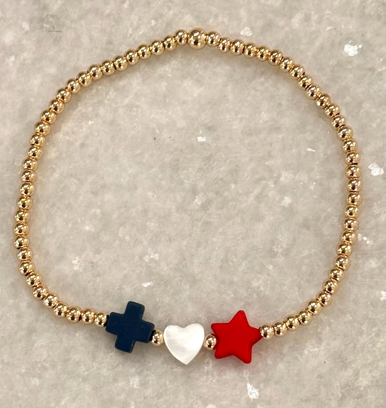 God Family Country Bracelet – 14K Gold Filled Beads with Cross Heart Star – Christian Faith Freedom Jewelry bild 2