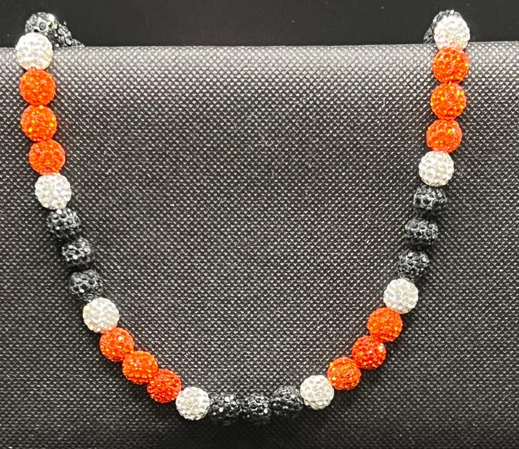 Baseball Rhinestone Necklace - Orange and Black- Orioles inspires- Bengals- Cincy- Baseball Necklace  - baseball bling - Halloween