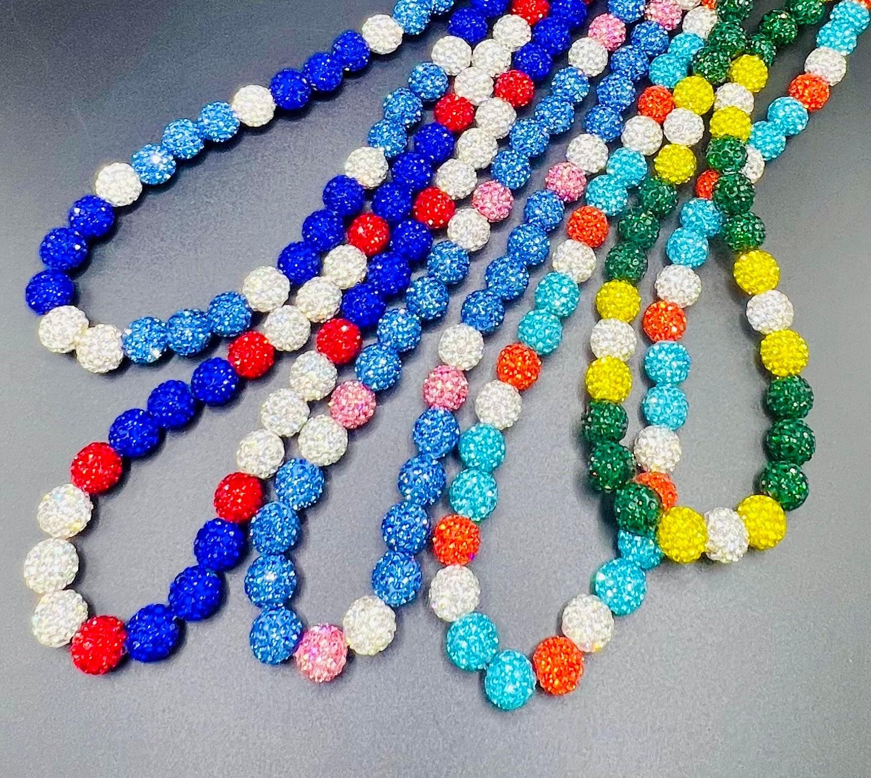 Custom Baseball or Softball Necklace – Rhinestone Drip Beads Team Colors, Bling Gift, Youth Jewelry Athlete