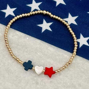 God Family Country Bracelet – 14K Gold Filled Beads with Cross Heart Star – Christian Faith Freedom Jewelry bild 1