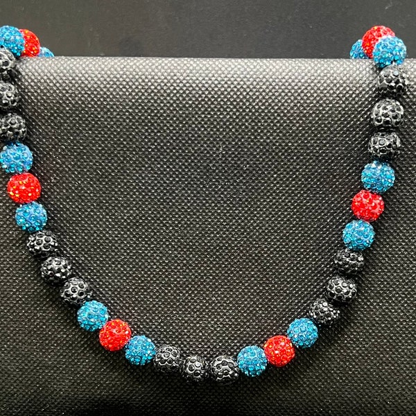 Baseball Rhinestone Necklace -  Marlins colored - Jazz Chisholm Jr inspired -  black with teal and bright red- Baseball Bling