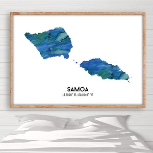 Samoa donkere aquarel kaart digitale print