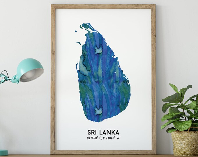 Sri Lanka Dark Watercolour Map Digital Print