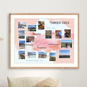 Digitale vollständig individuelle Reisekarte mit Fotodruck, Reisegeschenk, Memento-Karte, Flitterwochengeschenk, Road Trip-Karte, Geschenk für Mann, Geschenk für Frau