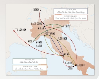 Printed Fully Custom Travel Map Print