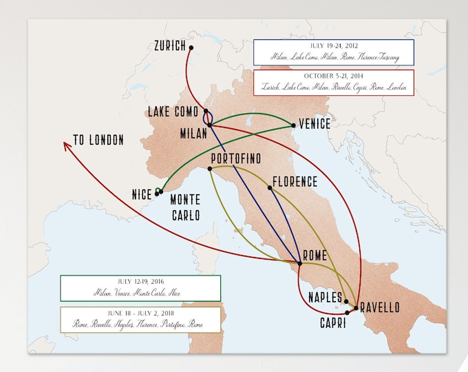 Printed Fully Custom Travel Map Print