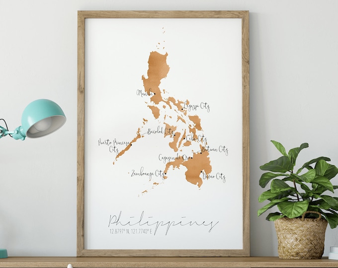 Philippines Labelled Metallic Map Digital Print