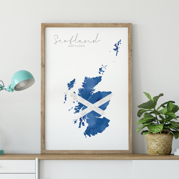 Scotland Watercolour Flag Map Digital Print