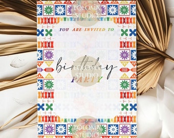 Nesian Birthday Invitation Blank Printable - Rainbow Hibiscus
