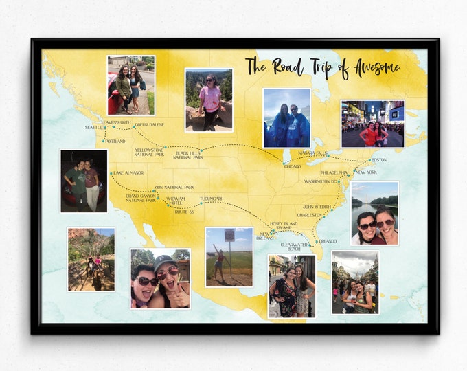 Printed Fully Custom Travel Map with Photos Print