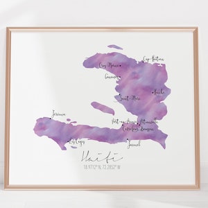 Haiti Karte / Beschriftetes Aquarell / Digitale oder gedruckte Wandkunst / Große Karte Poster / Geschenk Idee / Giclee Print / Dekoration / Karibik Karte