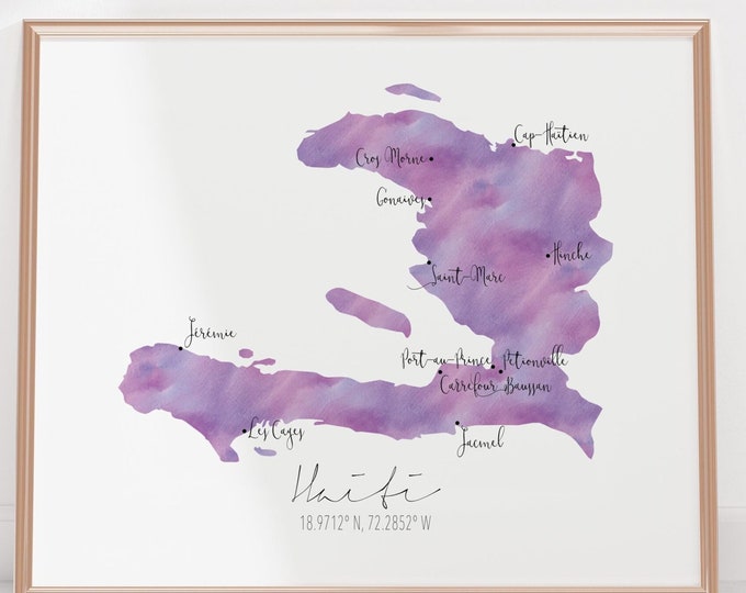 Haiti Watercolour Landscape Map