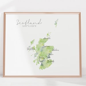 Schottland Karte / Beschriftetes Aquarell / Digitale oder Gedruckte Wandkunst / Große Karte Poster / Geschenkidee / Giclee Print / Wohndeko