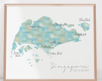 Singapore Labelled Watercolour Landscape Map