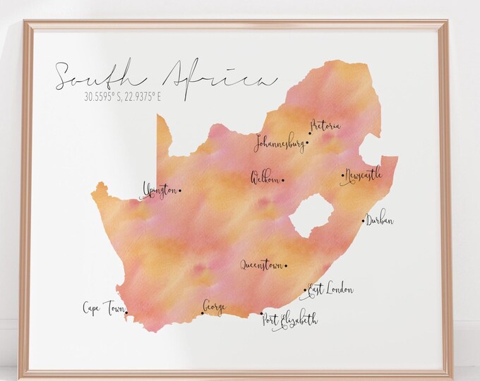 South Africa Labelled Watercolour Landscape Map