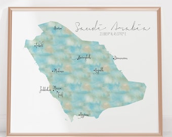 Saudi Arabia Labelled Watercolour Landscape Map