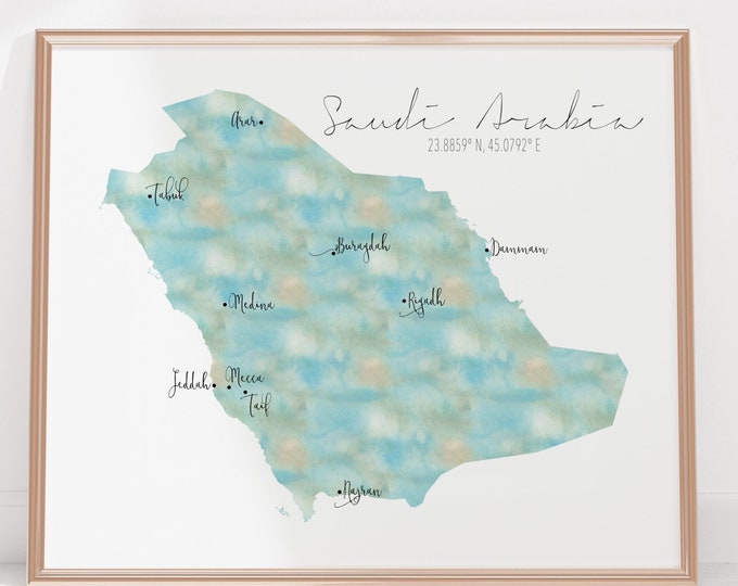 Saudi Arabia Labelled Watercolour Landscape Map