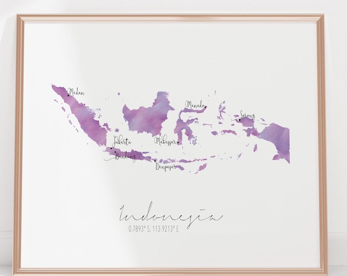 Indonesia Labelled Watercolour Landscape Map