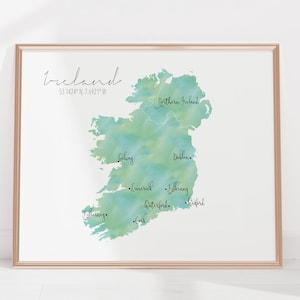 Kaart van Ierland / gelabeld aquarel / digitale of gedrukte muurkunst / grote kaartposter / cadeau-idee / gicleeprint / woondecoratie