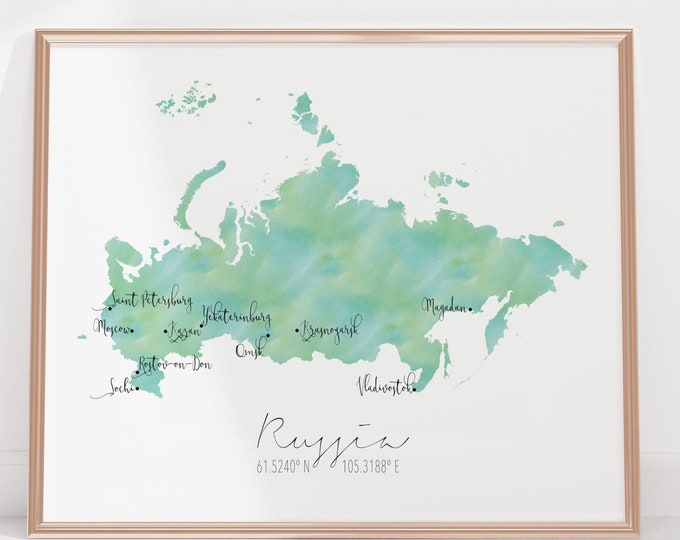 Russia Labelled Watercolour Landscape Map