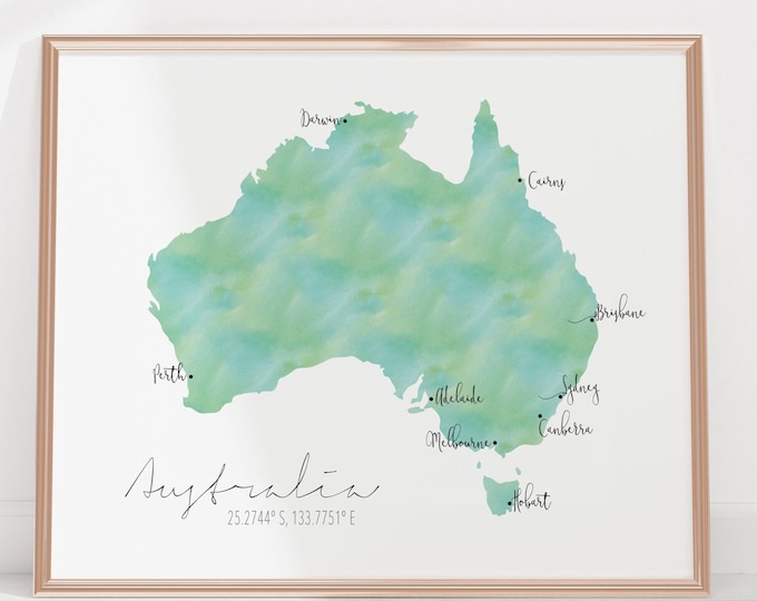 Australia  Map  / Labelled Watercolour / Digital or Printed Wall Art / Large Map Poster / Gift Idea / Giclee Print / Home Decor