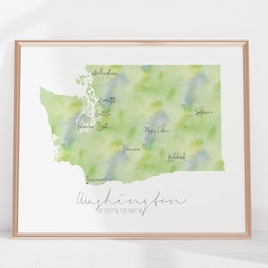Kaart van de staat Washington / VS / gelabeld aquarel / digitale of gedrukte muurkunst / grote kaartposter / cadeau-idee / gicleeprint / woondecoratie